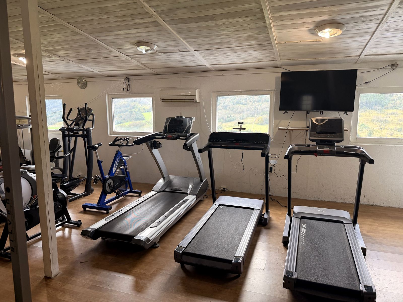 Tredemøller, spinningsyklar og crosstrainer med utsikt over dalen